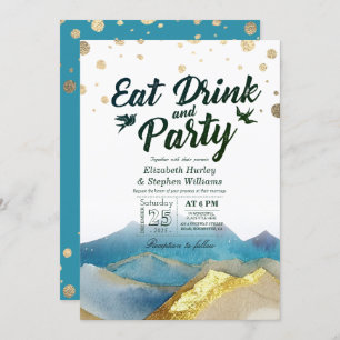Waterverf Gold Mountain EAT-Drink & party Wedding Kaart