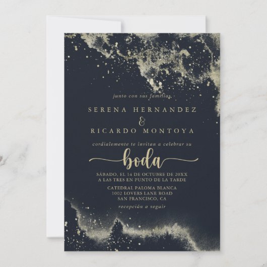 Waterverf Gold Splash Spaans Bruiloft Kaart (Voorkant)