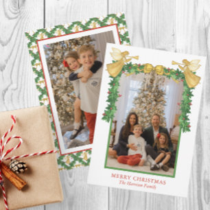 Waterverf Golden Angels Garland Christmas Foto Feestdagenkaart
