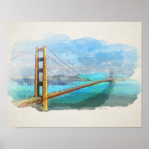 Waterverf Golden Gate Bridge San Francisco Poster