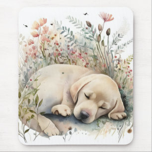 Waterverf Golden Labrador Retriever en Flowers Muismat
