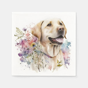 Waterverf Golden Labrador Retriever en Flowers Servet