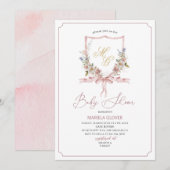 Waterverf Golden Pink Flowers Crests baby Showe Kaart (Voorkant / Achterkant)