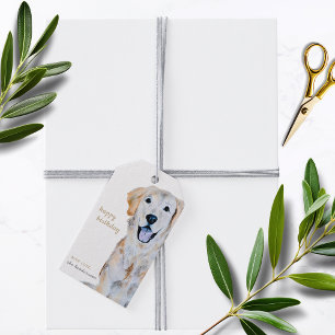 Waterverf Golden Retriever Dog Happy Birthday Cadeaulabel