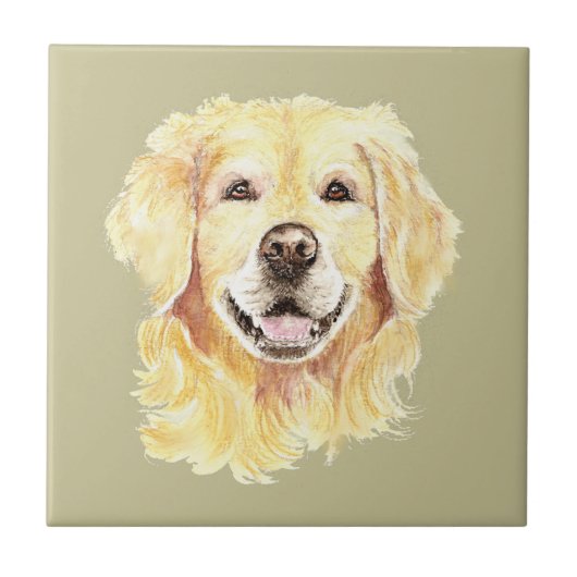 Waterverf Golden Retriever Dog Pet Animal Tegeltje (Voorkant)