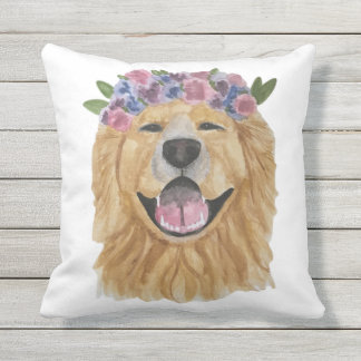 waterverf Golden Retriever Flower Crown Pillow Buitenkussen