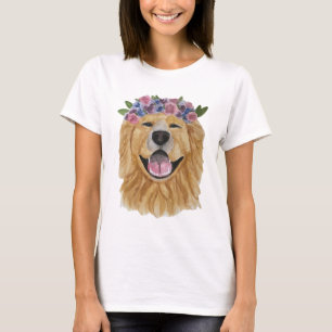 Waterverf Golden Retriever Flower Crown T-shirt