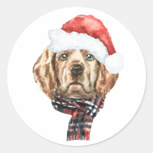 Waterverf Golden Retriever Santa Christmas Ronde Sticker