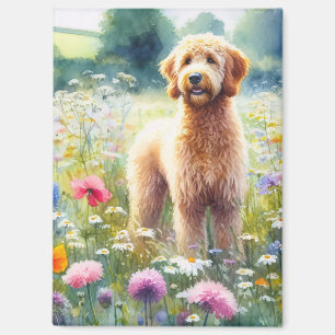 Waterverf Goldendoodle Dog Wildflower Field Magneet