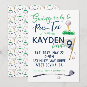 Waterverf Golf Birthday Uitnodiging