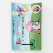 Waterverf Golf Roze Foto Meisje 2e Verjaardagsfees Spandoek (Verticaal)