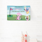 Waterverf Golf Roze Foto Meisje 2e Verjaardagsfees Spandoek (Insitu)