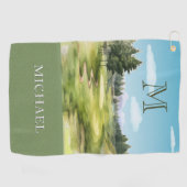 Waterverf Golfbaan Monogram Naam Golfhanddoek (Horizontaal)