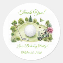 Waterverf Golfbaan Ronde Kinderverjaardagssticker