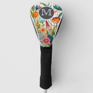 Waterverf Golfhoes met Wilde Bloemen Boho-stijl Golfheadcover