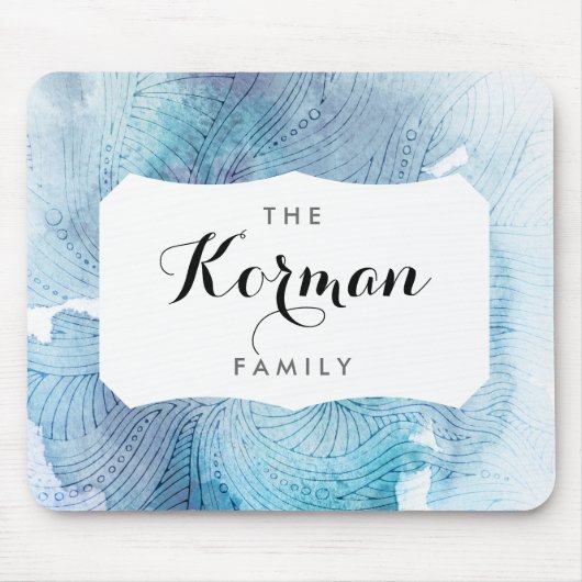 Waterverf golft oceaanblauw paars geschilderd muismat (Voorkant)