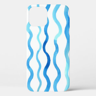 Waterverf golven: Blauw turquoise naadloos. iPhone 12 Hoesje