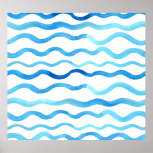 Waterverf golven: Blauw turquoise naadloos. Poster