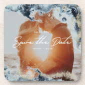 Waterverf golven Foto opslaan Datum Bier Onderzetter (Voorkant)