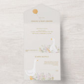 Waterverf Goose Duck Wildflower Baby shower All In One Uitnodiging (Binnen)