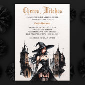 Waterverf Gothic heks Halloween Vrijgezellenfeest Kaart