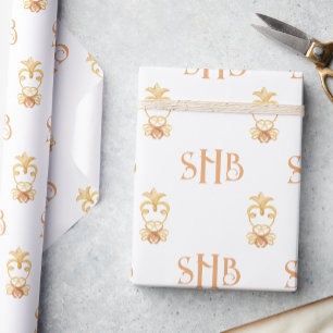 Waterverf goud bloeit 3 letter monogram cadeaupapier