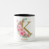 Waterverf Goud en Bloemen Monogram Letter K Mok (Midden)