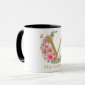 Waterverf Goud en Bloemen Monogram Letter M Mok (Voorkant links)