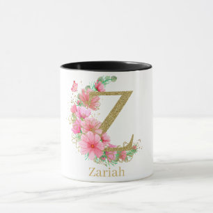 Waterverf Goud en Bloemige Monogram Letter Z Mok