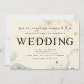 Waterverf Goud en Groene Rozen Huwelijksuitnodigin Kaart (Voorkant)