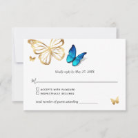 Waterverf Goud Navy Blue Butterfly Rustieke bruilo