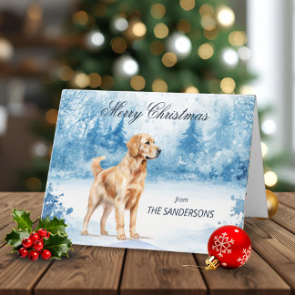 Waterverf Goud Retriever Winter Kerstmis Feestdagen Kaart
