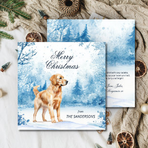 Waterverf Goud Retriever Winterlandschap Kerstmis Feestdagenkaart