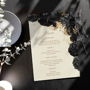 Waterverf Goud Zwart Rozen Bruiloft Menu Kaart