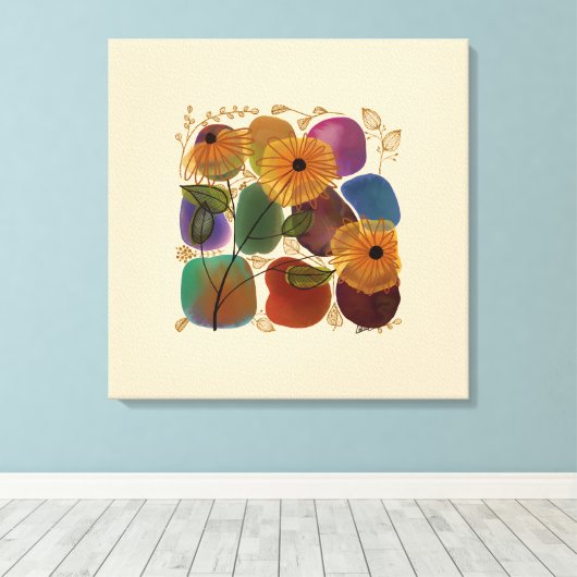 Waterverf - goudbloemen Rocks Modern Canvas Afdruk (Insitu (Houten vloer))