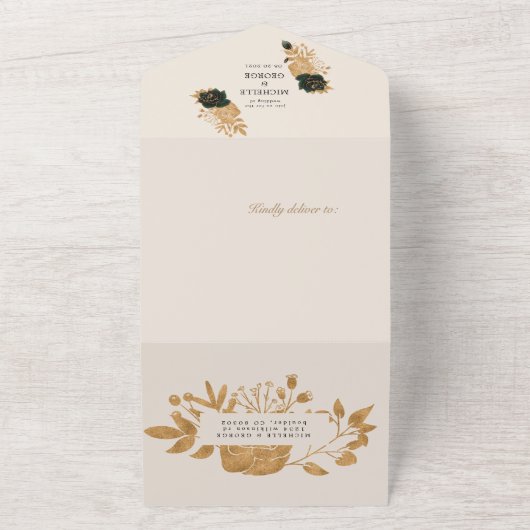 waterverf goudbruiloft (geen ENV nodig) All In One Uitnodiging (Buitenkant)