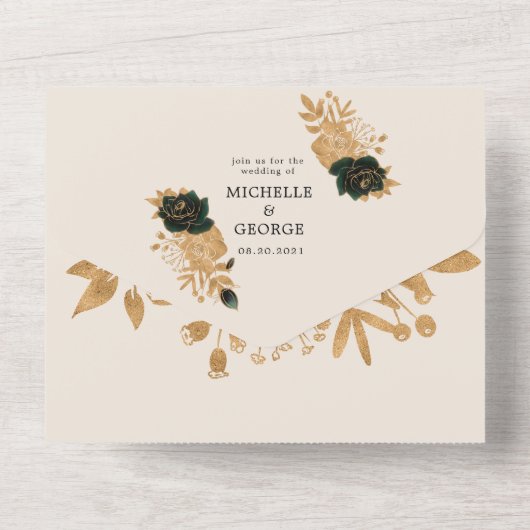 waterverf goudbruiloft (geen ENV nodig) All In One Uitnodiging (Achterkant)