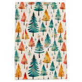 Waterverf gouden en groene kerstbomen medium cadeauzakje (Voorkant)