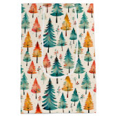 Waterverf gouden en groene kerstbomen medium cadeauzakje (Achterkant)
