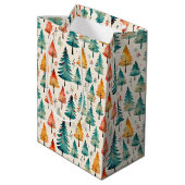 Waterverf gouden en groene kerstbomen medium cadeauzakje (Achterkant Gekanteld)