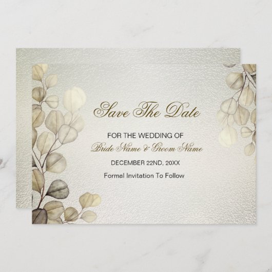 Waterverf Gouden Eucalyptus Foliage Huwelijk Glanz Save The Date (Voorkant / Achterkant)