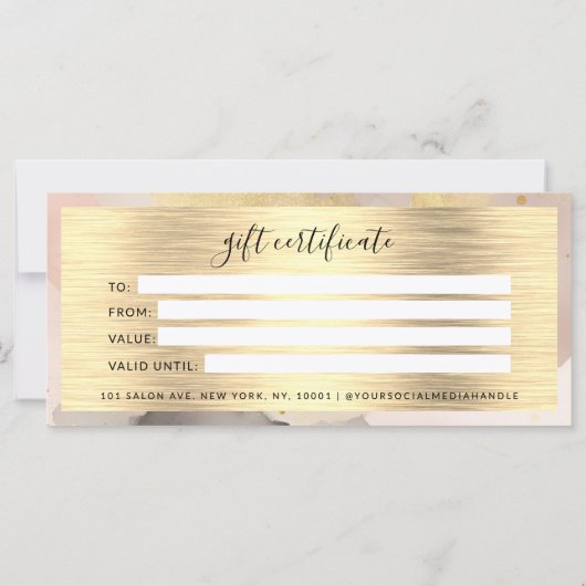 Waterverf Gouden Folie Cadeaubon Zwart Blush (Achterkant)