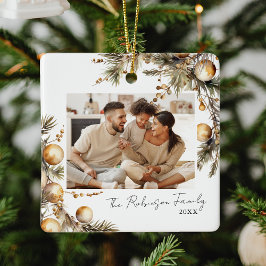 Waterverf gouden gebladerte foto kerst keramisch ornament