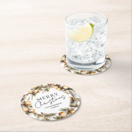 Waterverf gouden gebladerte kerst ronde kartonnen onderzetter