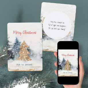 Waterverf Gouden Glitter Kerstboom Feestdagenkaart