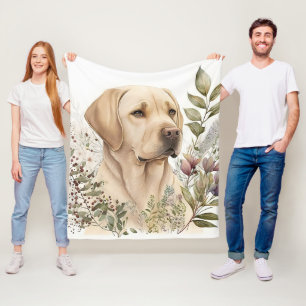 Waterverf Gouden Labrador Retriever en Bloemen Fleece Deken