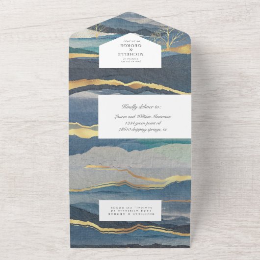 waterverf gouden landschap (geen ENV nodig) All In One Uitnodiging (Buitenkant)