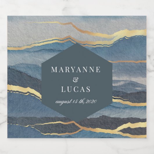 waterverf gouden landschapswijn sparkling wijnetiket (Enkel label)