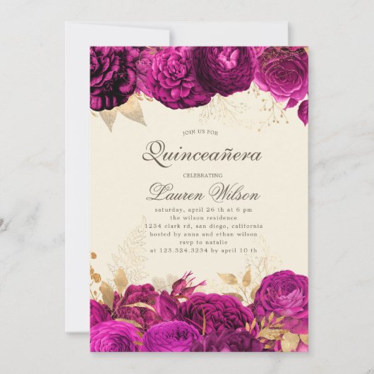 Waterverf Gouden Roze Rozen Quinceanera QR Code Kaart (Voorkant)