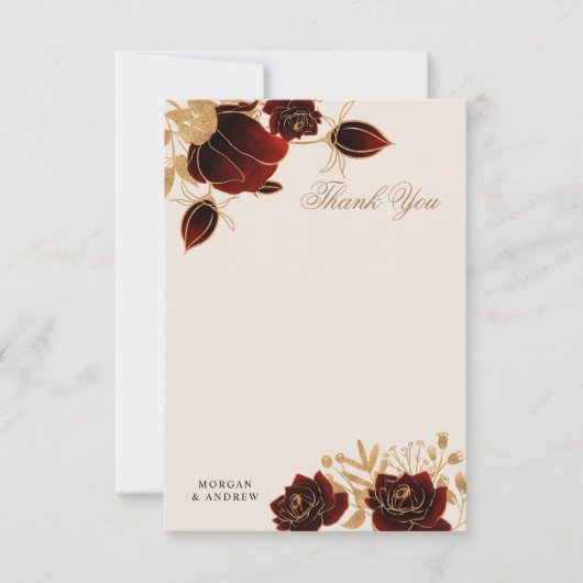 Waterverf gouden Rozen bruiloft dank u kaart (Voorkant)